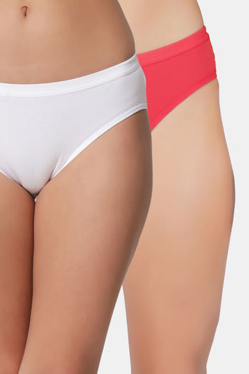 Buy Bleeding Heart Medium Rise Half Coverage Bikini Panty (Pack of 2) - Coral White